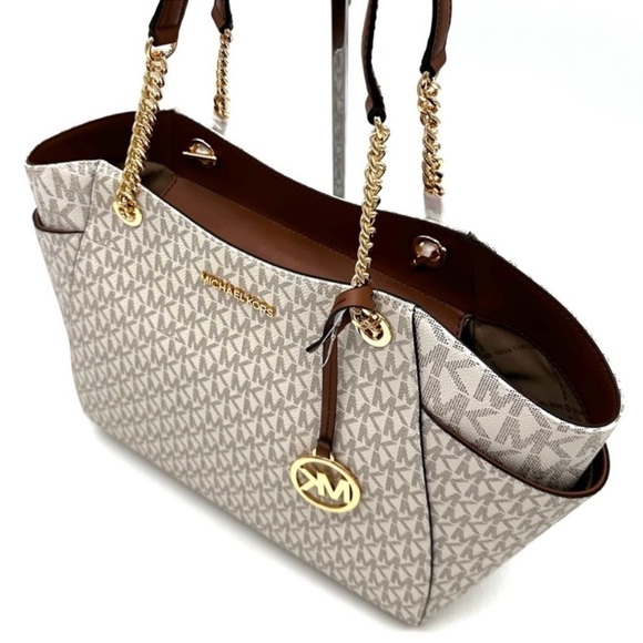 Michael Kors Large Jet Set Travel Chain Shoulder Bag & Trifold Wallet Vanilla - Picture 6 of 14